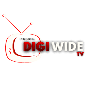 DigiWideTV logo featuring a retro TV with antennas and bold text, representing premium digital enter.